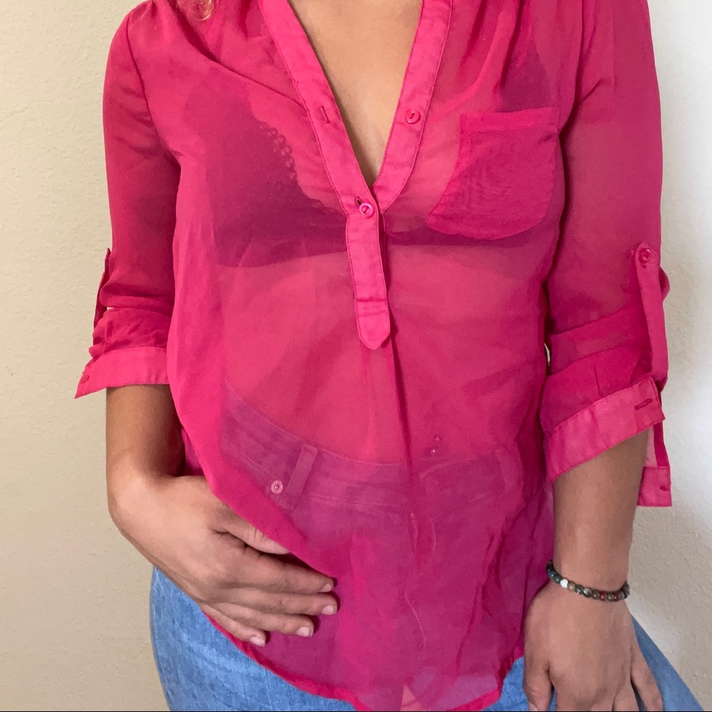 Hot pink sheer blouse